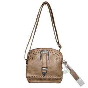 Mudd Tan Crossbody Bag with Buckle Accent